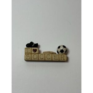 Blossom Bucket Suzi I Love Soccer Resin Block Figurine Ball Shoes